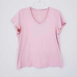 St John's Bay Light Pink V Neck Essential Tee T Shirt Short Sleeve Size Large